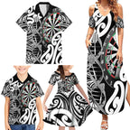Personalised New Zealand Darts Family Matching Summer Maxi Dress and Hawaiian Shirt Aotearoa Maori Its In My DNA Black - Aussie Hoodie