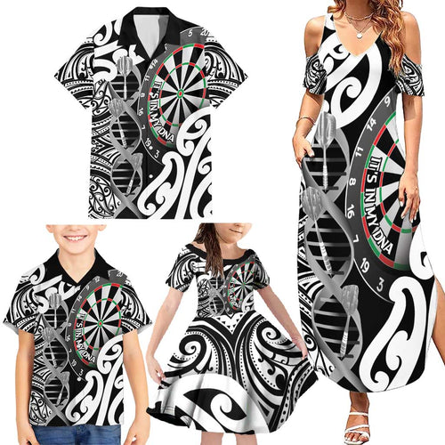 Personalised New Zealand Darts Family Matching Summer Maxi Dress and Hawaiian Shirt Aotearoa Maori Its In My DNA Black - Aussie Hoodie