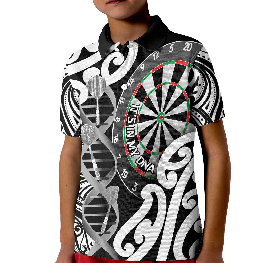 Personalised New Zealand Darts Kid Polo Shirt Aotearoa Maori Its In My DNA Black - Aussie Hoodie