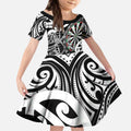 Personalised New Zealand Darts Kid Short Sleeve Dress Aotearoa Maori Its In My DNA Black - Aussie Hoodie