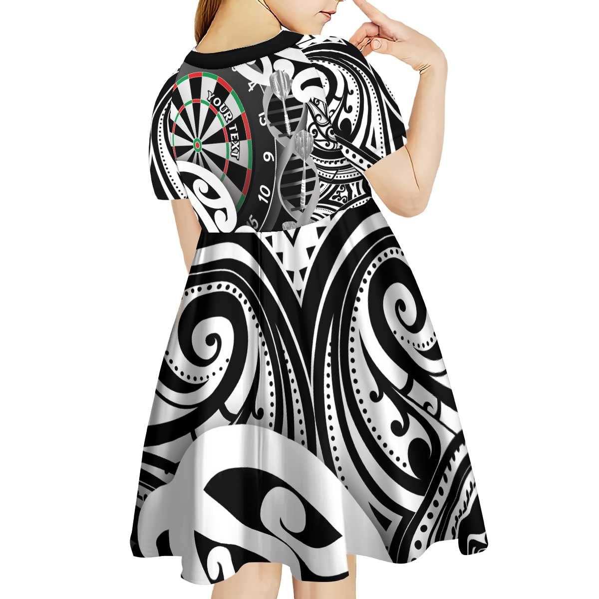 Personalised New Zealand Darts Kid Short Sleeve Dress Aotearoa Maori Its In My DNA Black - Aussie Hoodie