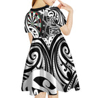 Personalised New Zealand Darts Kid Short Sleeve Dress Aotearoa Maori Its In My DNA Black - Aussie Hoodie