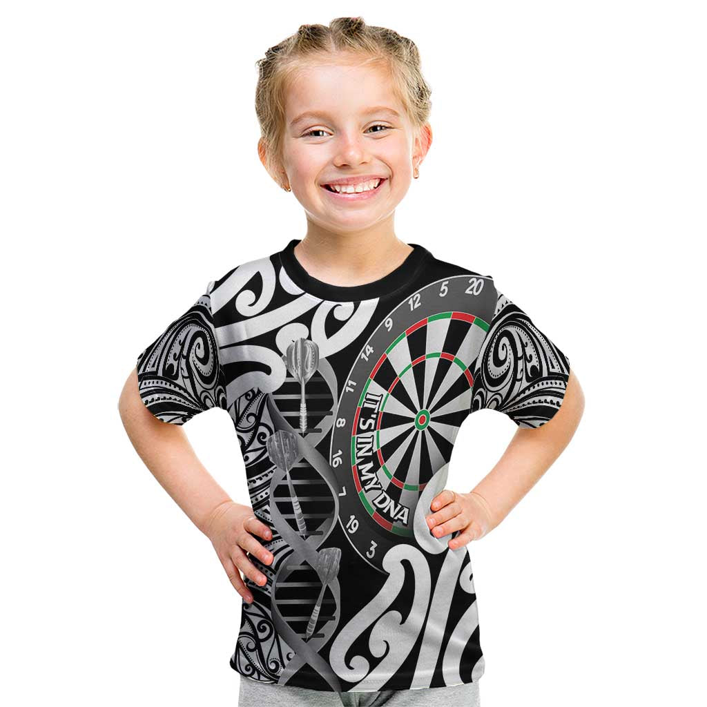 Personalised New Zealand Darts Kid T Shirt Aotearoa Maori Its In My DNA Black - Aussie Hoodie