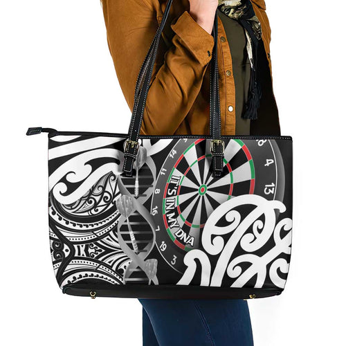 New Zealand Darts Leather Tote Bag Aotearoa Maori Its In My DNA Black - Aussie Hoodie