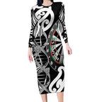 Personalised New Zealand Darts Long Sleeve Bodycon Dress Aotearoa Maori Its In My DNA Black - Aussie Hoodie