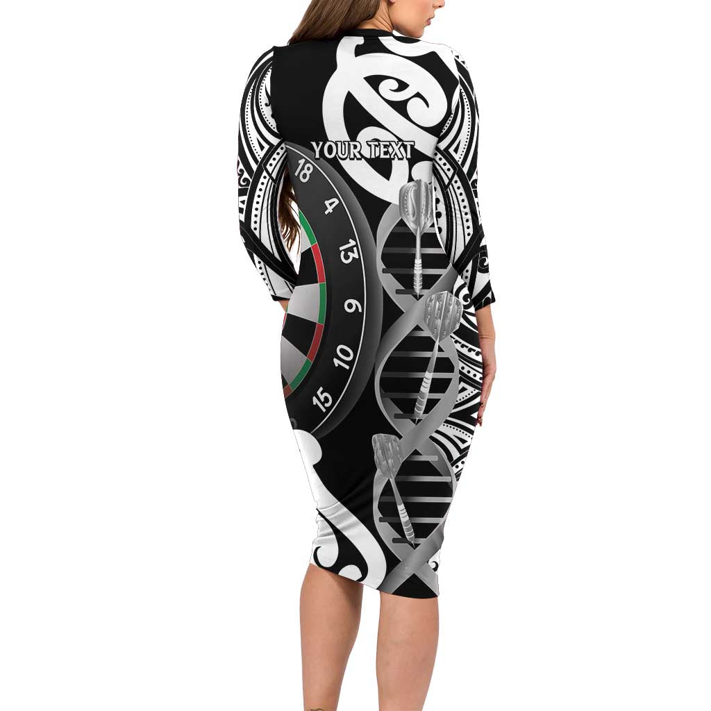 Personalised New Zealand Darts Long Sleeve Bodycon Dress Aotearoa Maori Its In My DNA Black - Aussie Hoodie