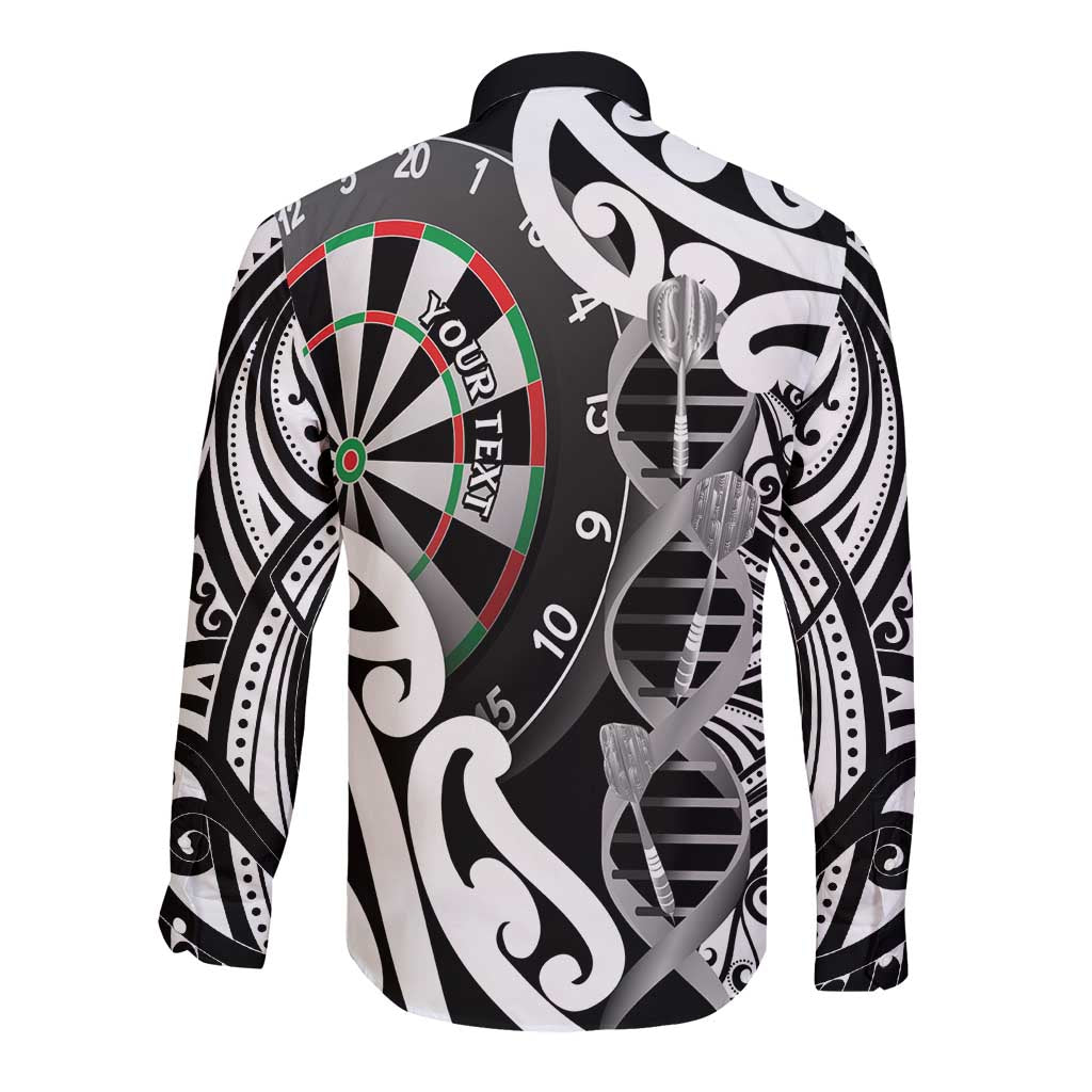 Personalised New Zealand Darts Long Sleeve Button Shirt Aotearoa Maori Its In My DNA Black - Aussie Hoodie
