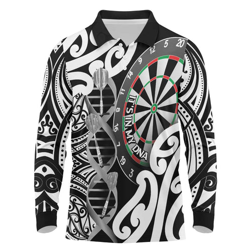 Personalised New Zealand Darts Long Sleeve Polo Shirt Aotearoa Maori Its In My DNA Black - Aussie Hoodie
