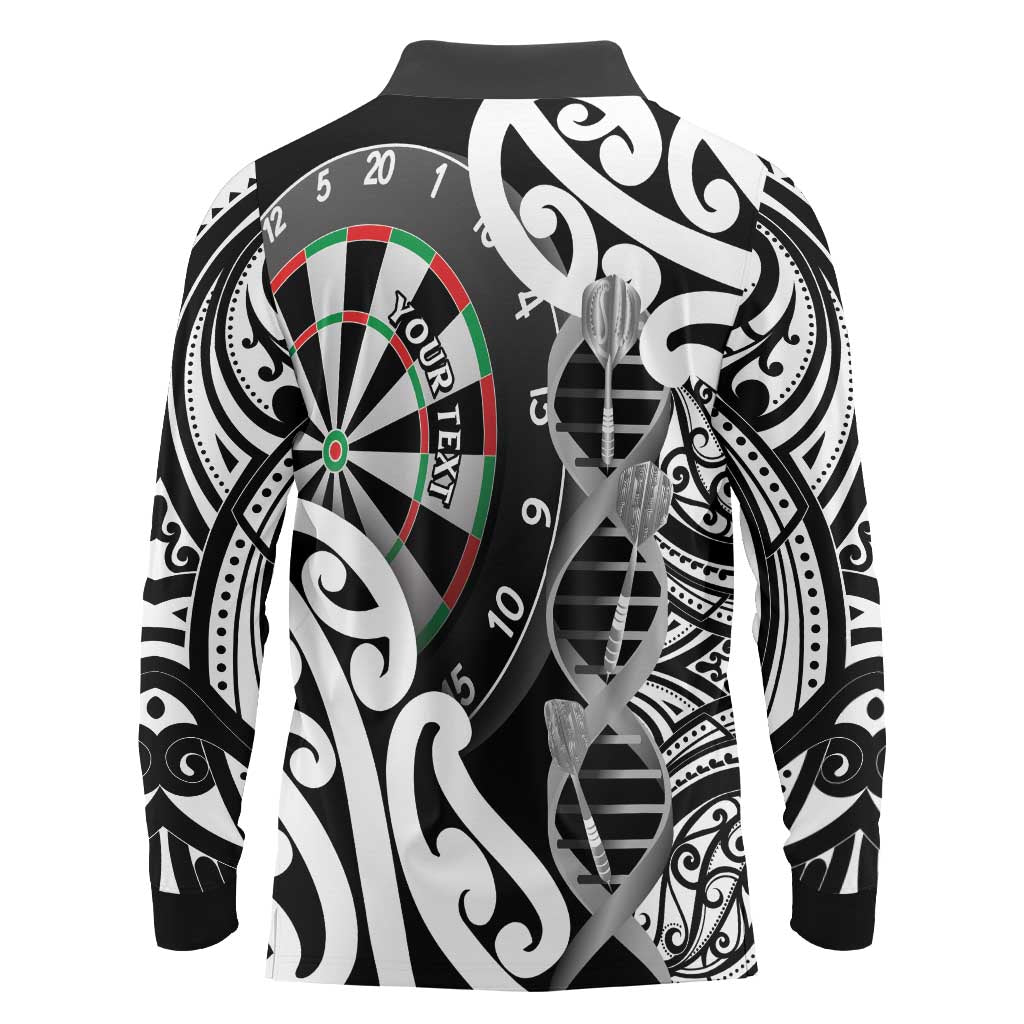 Personalised New Zealand Darts Long Sleeve Polo Shirt Aotearoa Maori Its In My DNA Black - Aussie Hoodie