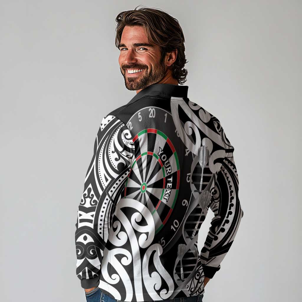 Personalised New Zealand Darts Long Sleeve Polo Shirt Aotearoa Maori Its In My DNA Black - Aussie Hoodie