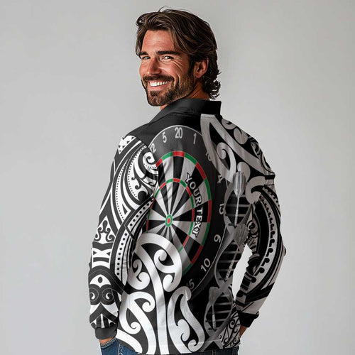 Personalised New Zealand Darts Long Sleeve Polo Shirt Aotearoa Maori Its In My DNA Black - Aussie Hoodie