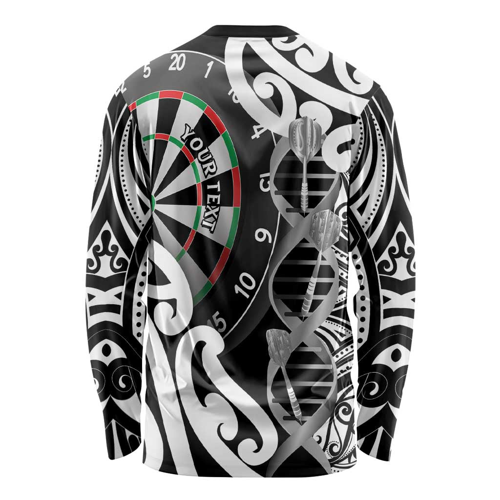 Personalised New Zealand Darts Long Sleeve Shirt Aotearoa Maori Its In My DNA Black - Aussie Hoodie