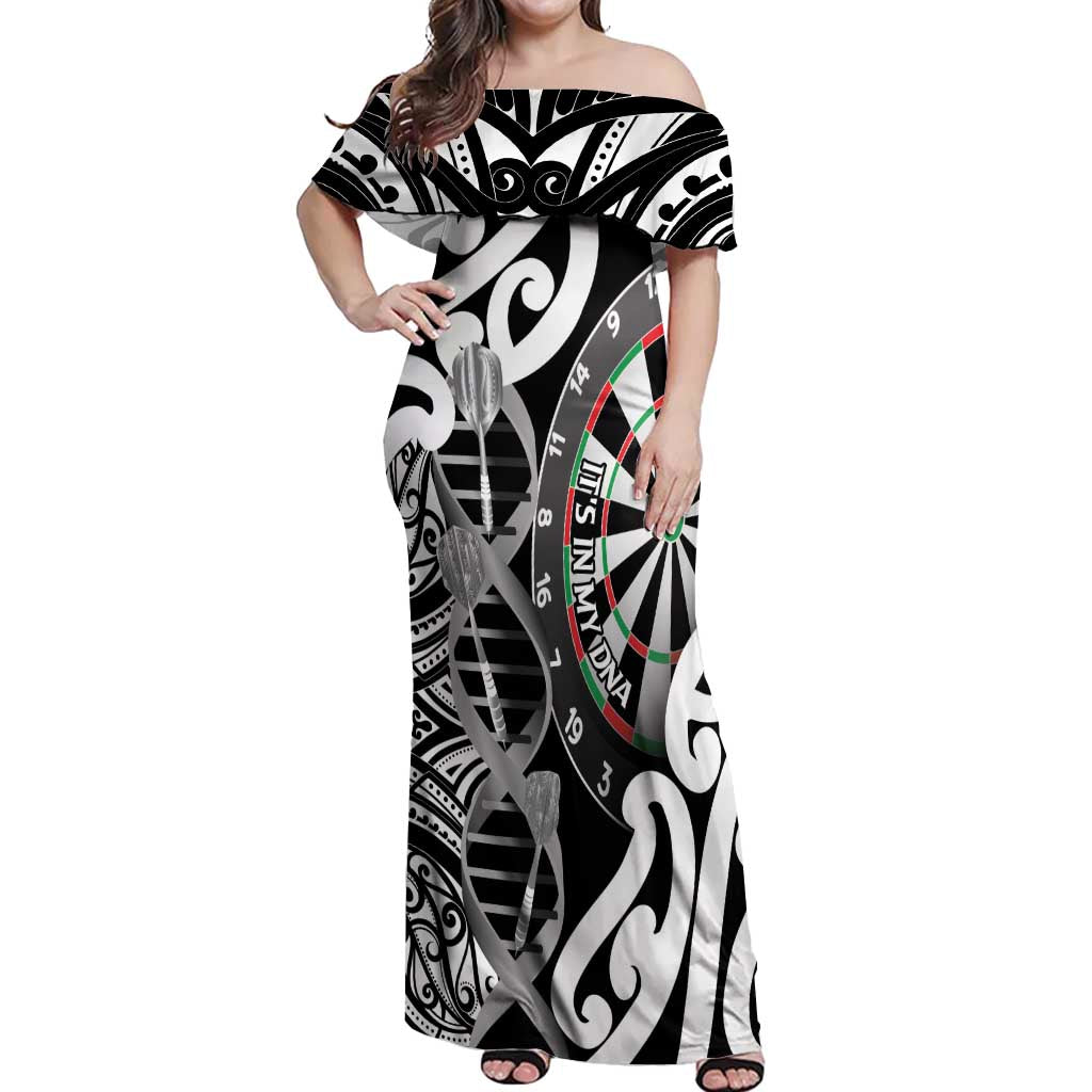 Personalised New Zealand Darts Off Shoulder Maxi Dress Aotearoa Maori Its In My DNA Black - Aussie Hoodie
