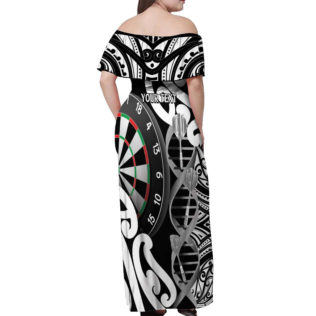 Personalised New Zealand Darts Off Shoulder Maxi Dress Aotearoa Maori Its In My DNA Black - Aussie Hoodie