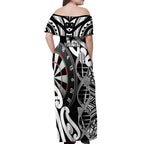 Personalised New Zealand Darts Off Shoulder Maxi Dress Aotearoa Maori Its In My DNA Black - Aussie Hoodie