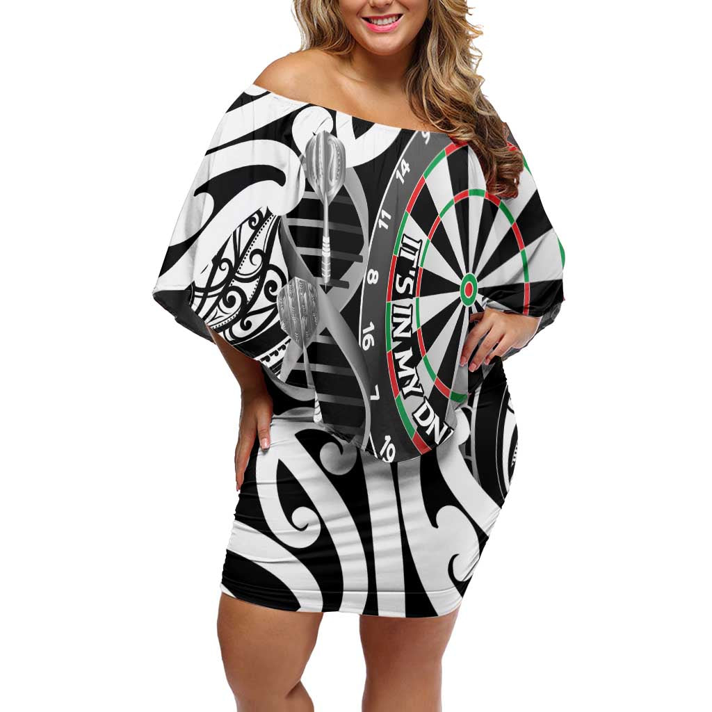 Personalised New Zealand Darts Off Shoulder Short Dress Aotearoa Maori Its In My DNA Black - Aussie Hoodie
