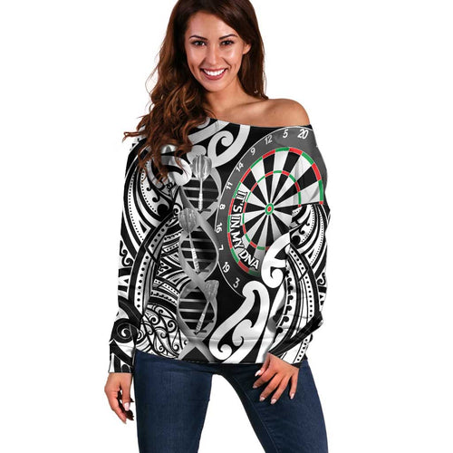 Personalised New Zealand Darts Off Shoulder Sweater Aotearoa Maori Its In My DNA Black - Aussie Hoodie