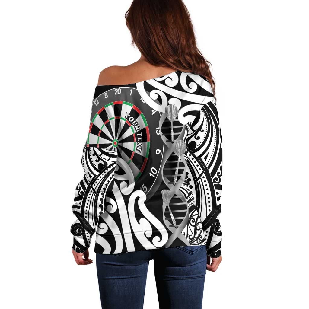 Personalised New Zealand Darts Off Shoulder Sweater Aotearoa Maori Its In My DNA Black - Aussie Hoodie
