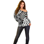 Personalised New Zealand Darts Off Shoulder Sweater Aotearoa Maori Its In My DNA Black - Aussie Hoodie