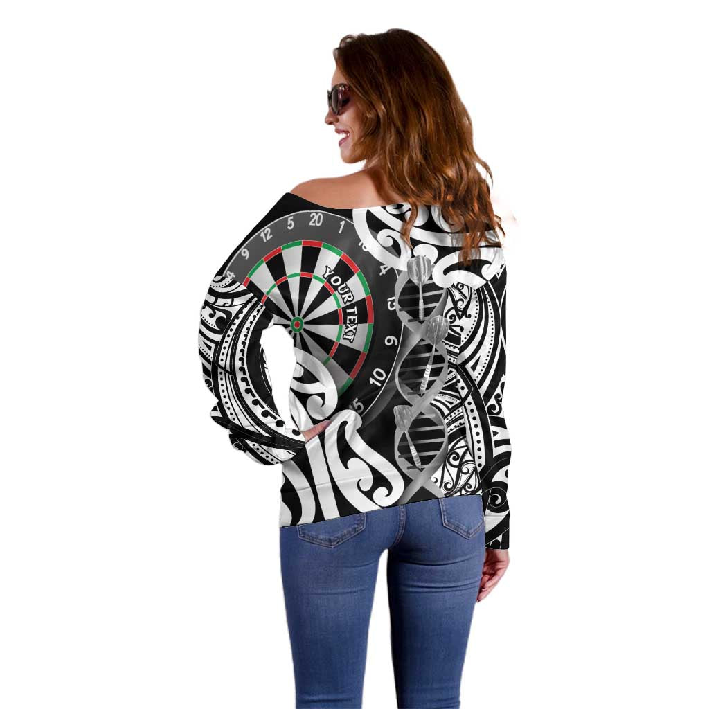 Personalised New Zealand Darts Off Shoulder Sweater Aotearoa Maori Its In My DNA Black - Aussie Hoodie