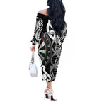 Personalised New Zealand Darts Off The Shoulder Long Sleeve Dress Aotearoa Maori Its In My DNA Black - Aussie Hoodie