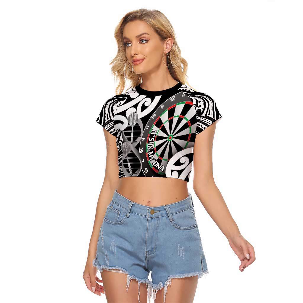 Personalised New Zealand Darts Raglan Cropped T Shirt Aotearoa Maori Its In My DNA Black - Aussie Hoodie