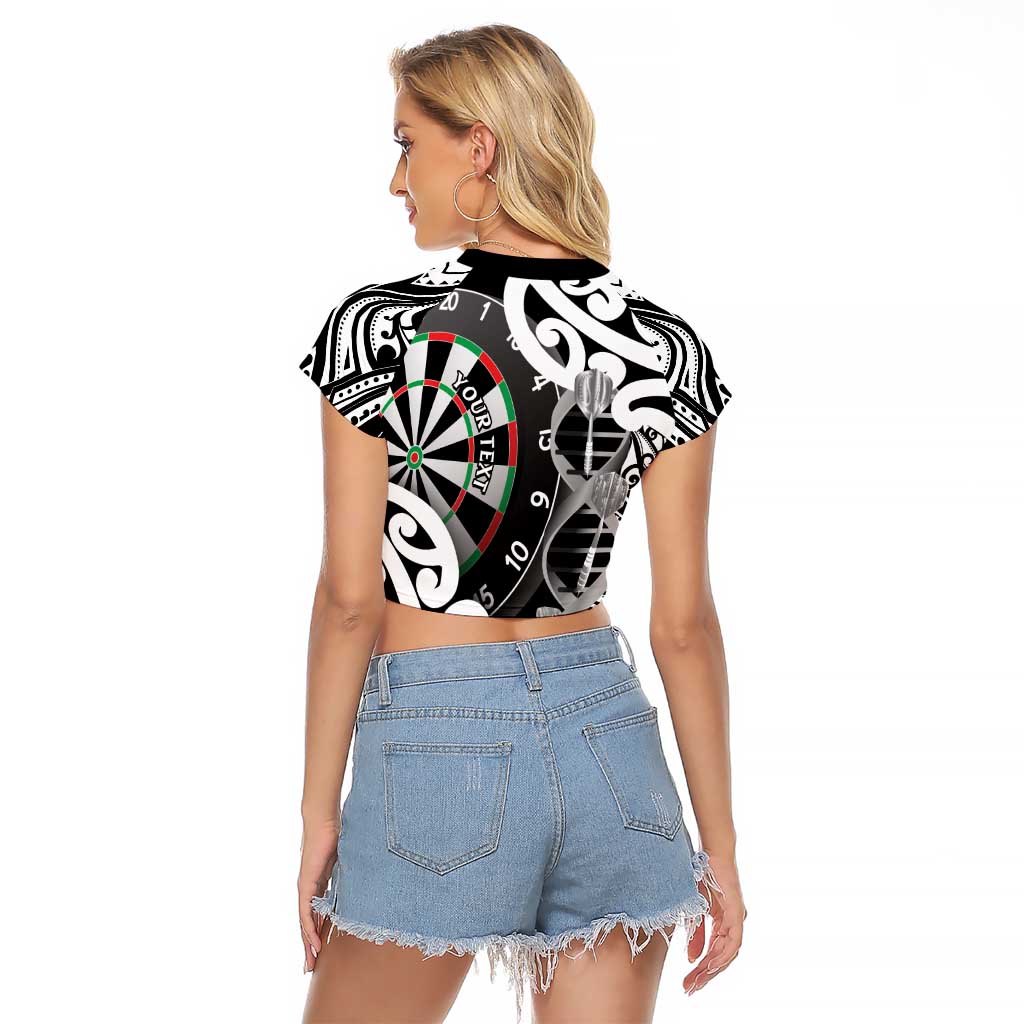 Personalised New Zealand Darts Raglan Cropped T Shirt Aotearoa Maori Its In My DNA Black - Aussie Hoodie
