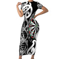 Personalised New Zealand Darts Short Sleeve Bodycon Dress Aotearoa Maori Its In My DNA Black - Aussie Hoodie