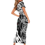 Personalised New Zealand Darts Short Sleeve Bodycon Dress Aotearoa Maori Its In My DNA Black - Aussie Hoodie