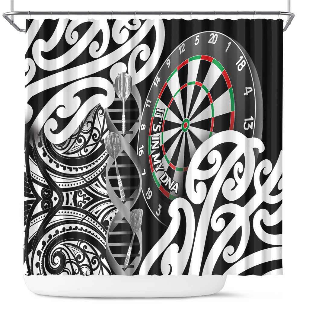 New Zealand Darts Shower Curtain Aotearoa Maori Its In My DNA Black - Aussie Hoodie