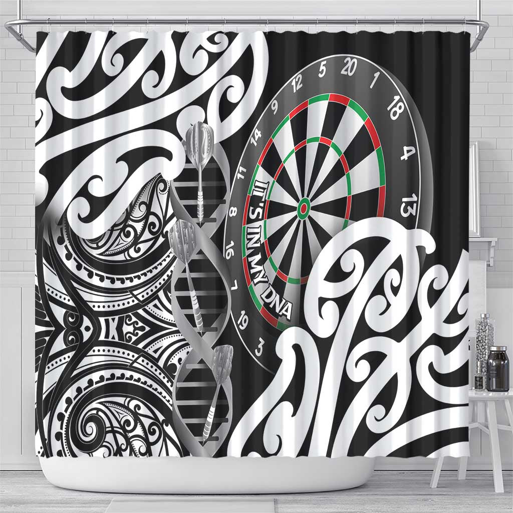 New Zealand Darts Shower Curtain Aotearoa Maori Its In My DNA Black - Aussie Hoodie