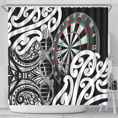 New Zealand Darts Shower Curtain Aotearoa Maori Its In My DNA Black - Aussie Hoodie