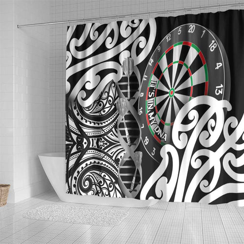 New Zealand Darts Shower Curtain Aotearoa Maori Its In My DNA Black - Aussie Hoodie