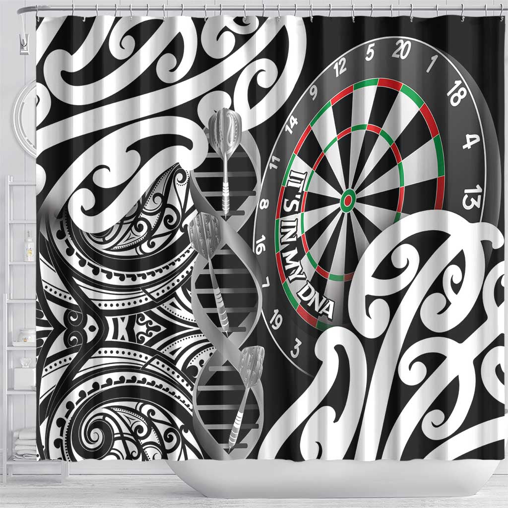 New Zealand Darts Shower Curtain Aotearoa Maori Its In My DNA Black - Aussie Hoodie
