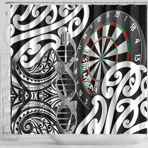 New Zealand Darts Shower Curtain Aotearoa Maori Its In My DNA Black - Aussie Hoodie