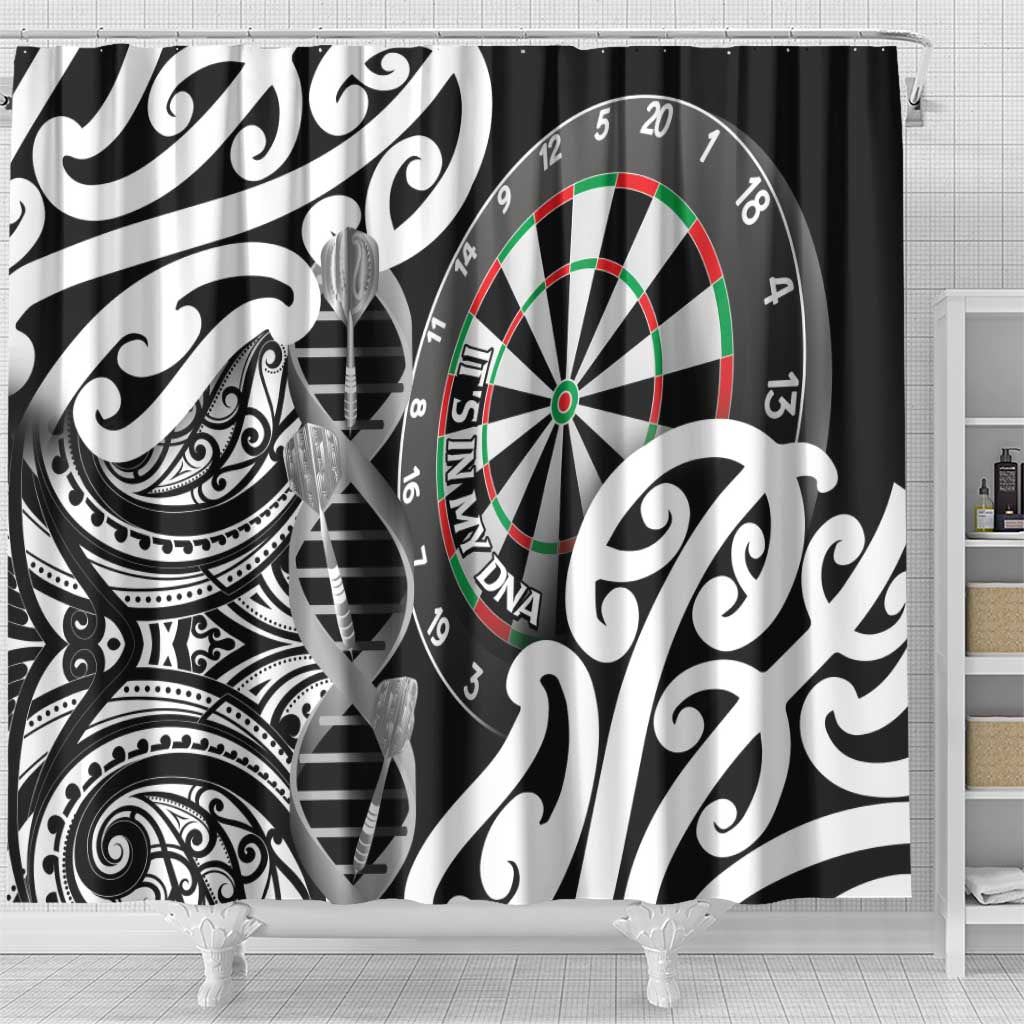 New Zealand Darts Shower Curtain Aotearoa Maori Its In My DNA Black - Aussie Hoodie