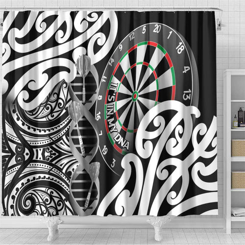 New Zealand Darts Shower Curtain Aotearoa Maori Its In My DNA Black - Aussie Hoodie