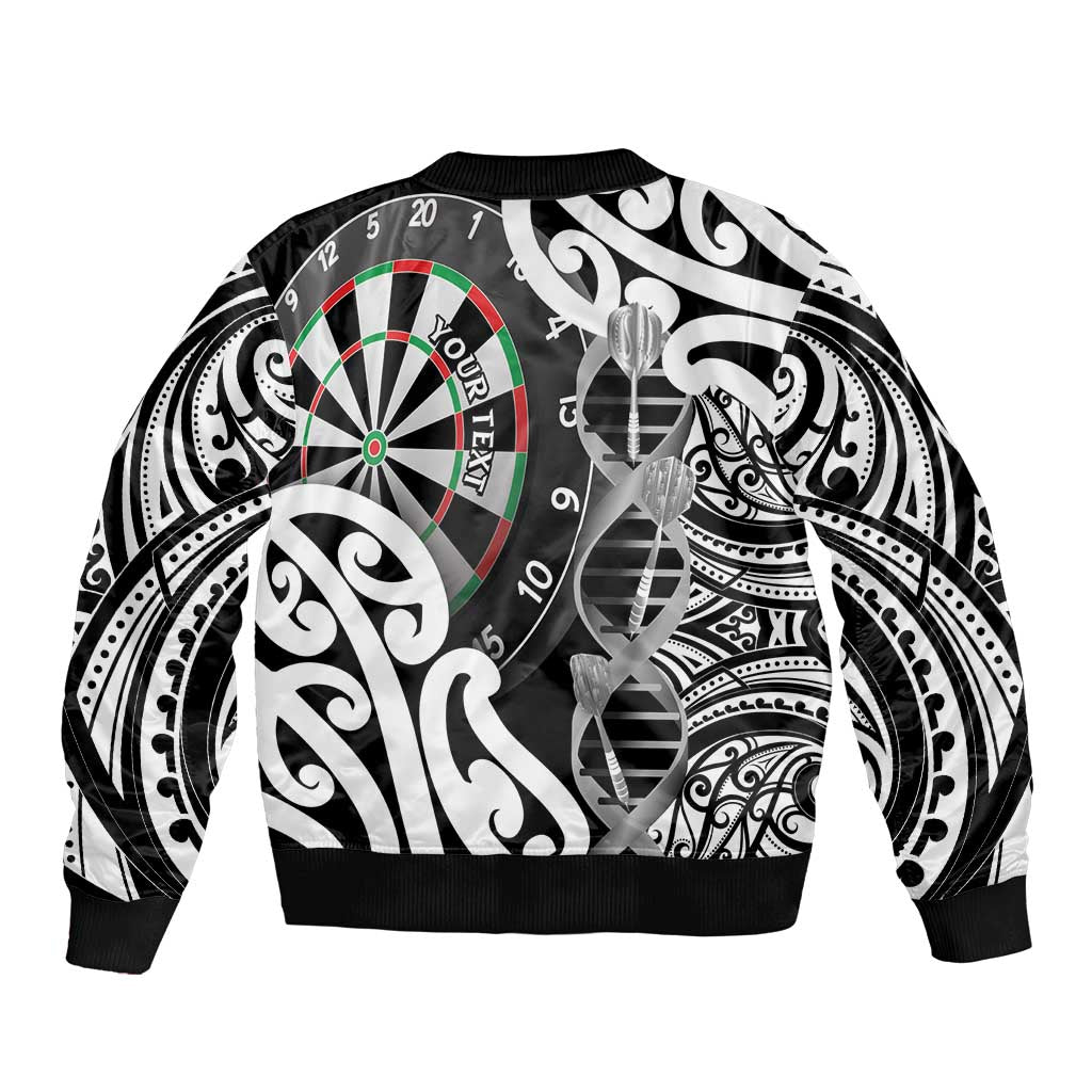 Personalised New Zealand Darts Sleeve Zip Bomber Jacket Aotearoa Maori Its In My DNA Black - Aussie Hoodie