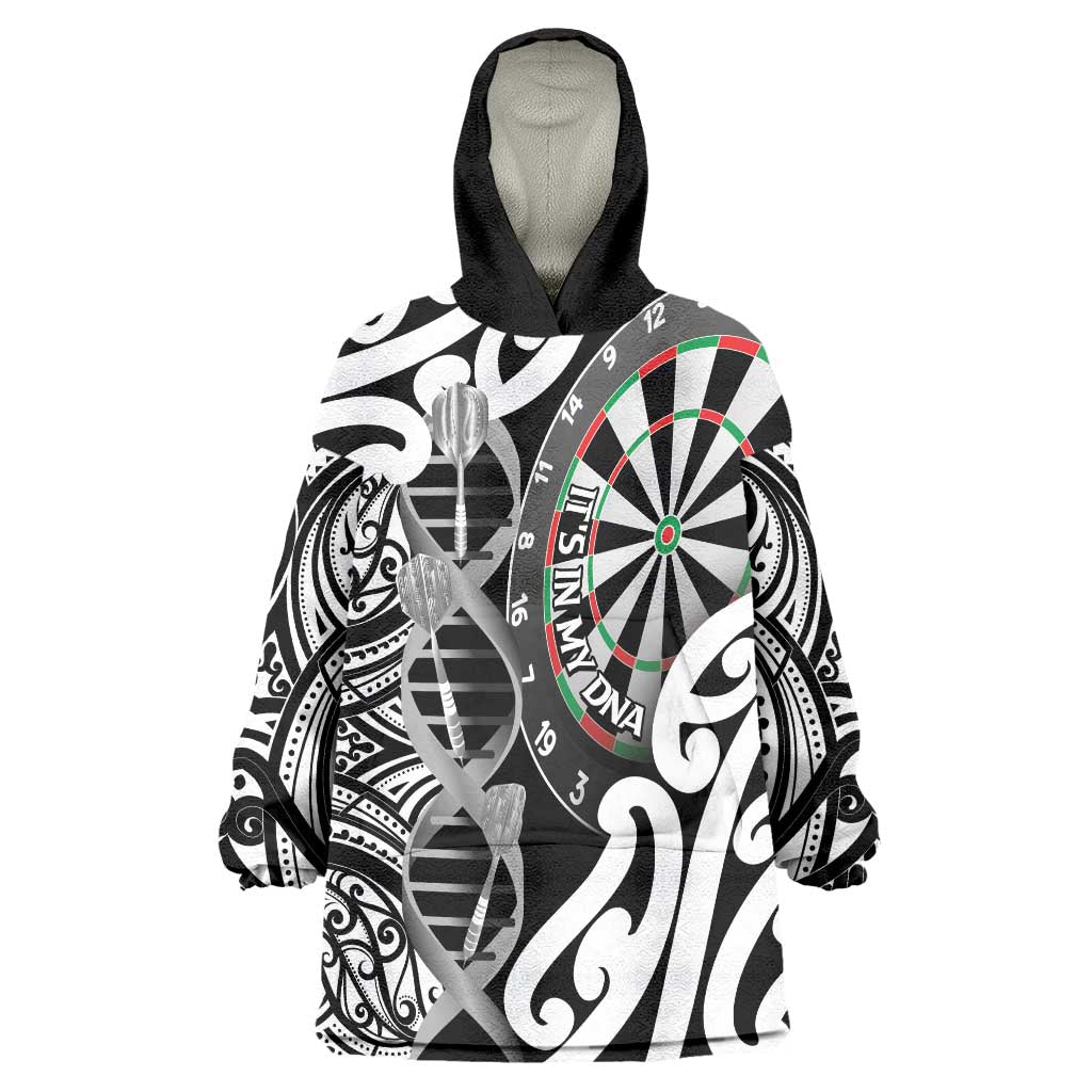 Personalised New Zealand Darts Wearable Blanket Hoodie Aotearoa Maori Its In My DNA Black - Aussie Hoodie