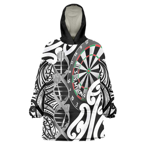 Personalised New Zealand Darts Wearable Blanket Hoodie Aotearoa Maori Its In My DNA Black - Aussie Hoodie