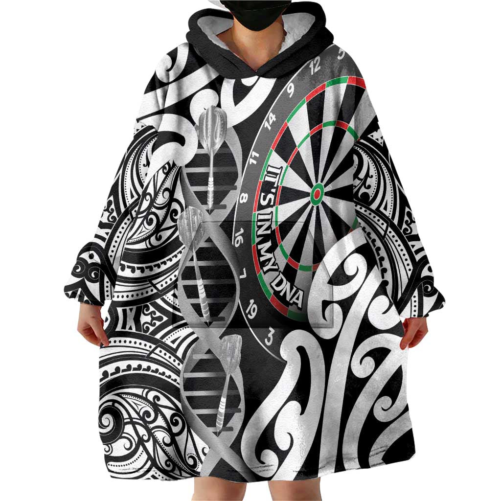 Personalised New Zealand Darts Wearable Blanket Hoodie Aotearoa Maori Its In My DNA Black - Aussie Hoodie
