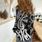 Personalised New Zealand Darts Women Casual Shirt Aotearoa Maori Its In My DNA Black - Aussie Hoodie
