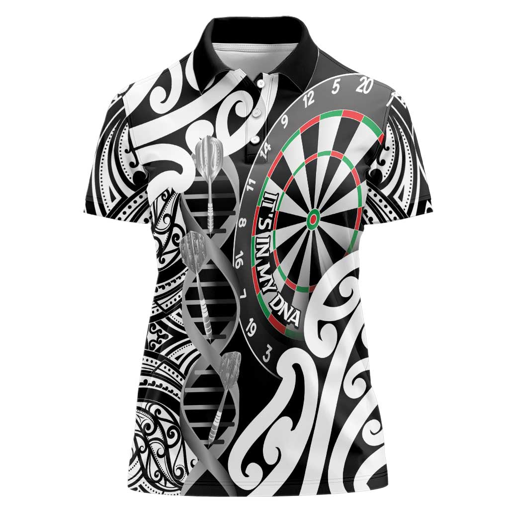 Personalised New Zealand Darts Women Polo Shirt Aotearoa Maori Its In My DNA Black - Aussie Hoodie