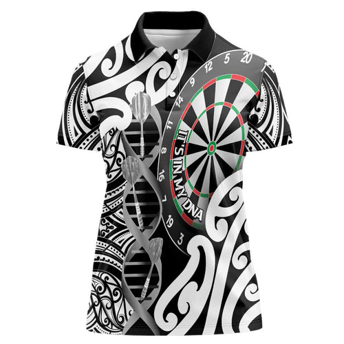 Personalised New Zealand Darts Women Polo Shirt Aotearoa Maori Its In My DNA Black - Aussie Hoodie