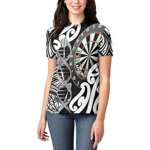 Personalised New Zealand Darts Women Polo Shirt Aotearoa Maori Its In My DNA Black - Aussie Hoodie
