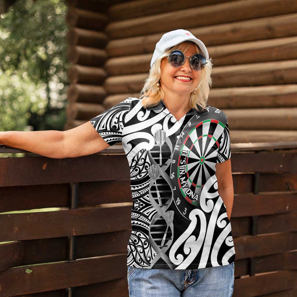 Personalised New Zealand Darts Women Polo Shirt Aotearoa Maori Its In My DNA Black - Aussie Hoodie