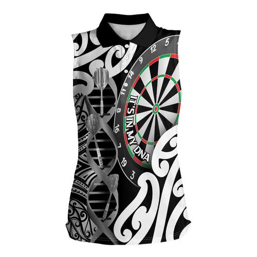 Personalised New Zealand Darts Women Sleeveless Polo Shirt Aotearoa Maori Its In My DNA Black - Aussie Hoodie