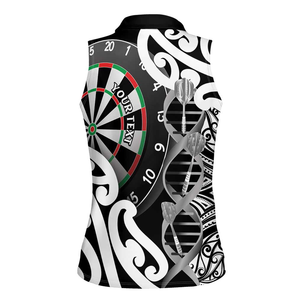 Personalised New Zealand Darts Women Sleeveless Polo Shirt Aotearoa Maori Its In My DNA Black - Aussie Hoodie