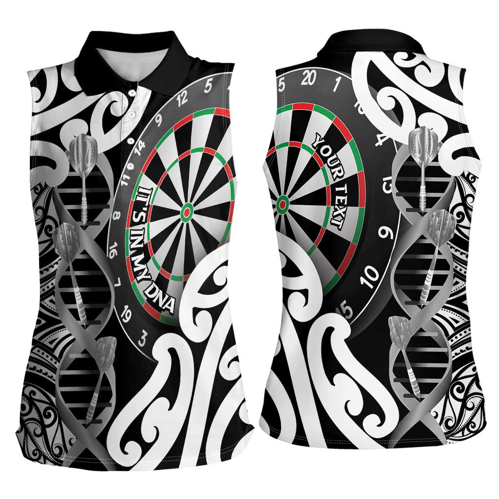 Personalised New Zealand Darts Women Sleeveless Polo Shirt Aotearoa Maori Its In My DNA Black - Aussie Hoodie