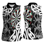 Personalised New Zealand Darts Women Sleeveless Polo Shirt Aotearoa Maori Its In My DNA Black - Aussie Hoodie